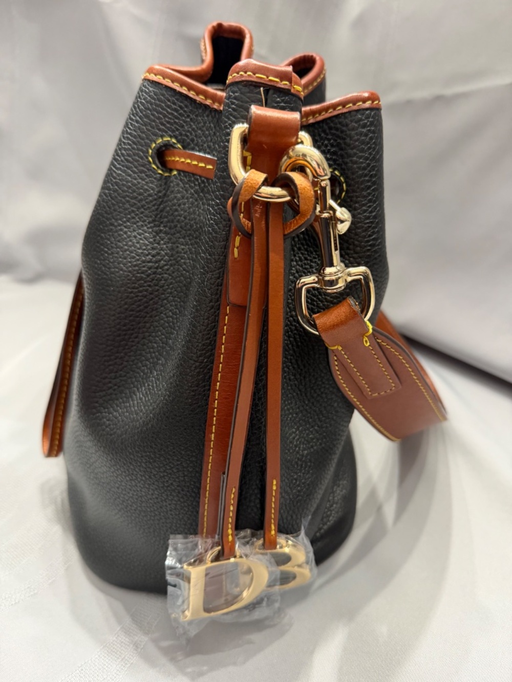 Dooney & Bourke Black Pebbled Leather Drawstring Bag - Picture 5 of 10